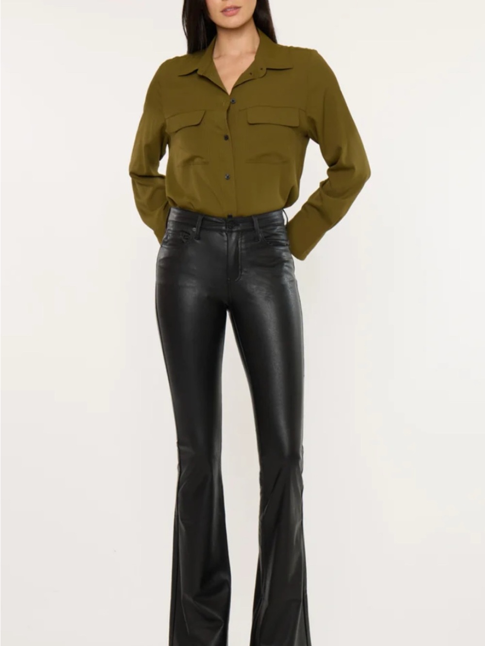 KanCan Allie Mid Rise Faux Leather Flare Pants Black Size 27 Moto Fall
